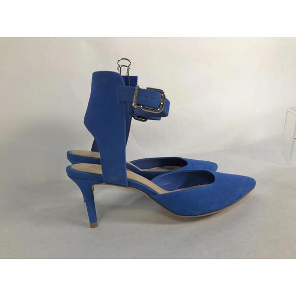 Gianni Bini Blue Suede Heels Ankle Strap and Closed Toe Size 8M Fit Smaller 7.5 - Picture 3 of 9